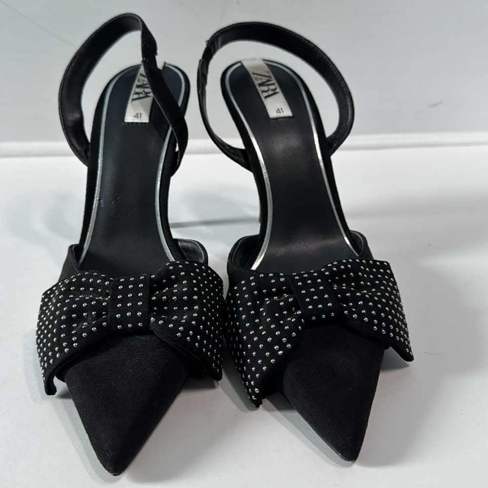 Zara Studded Bow Slingback Stiletto Heels - Size 41 (US 10.5)